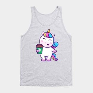 Cute Unicorn Holding Coffee Tank Top